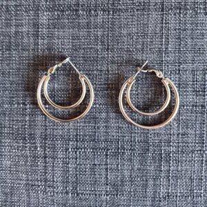 Vintage silver metal double hoop earrings for pierced ears